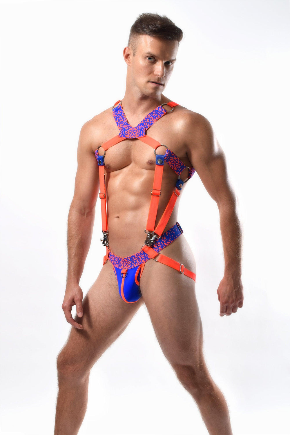 PIXELATION HARNESS | Neon Orange/Blue